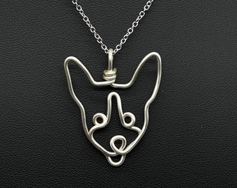 Corgi Necklace, silver, wire, dog, dog face pendant, dog memorial wire wrap, one line, dog mom, pet parent, silver plated jewelry