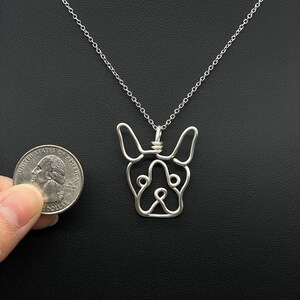 Boston Terrier Necklace, terrier dog, silver, wire, dog, dog face pendant, wire wrap, one line, dog mom, pet parent, silver plated jewelry image 3