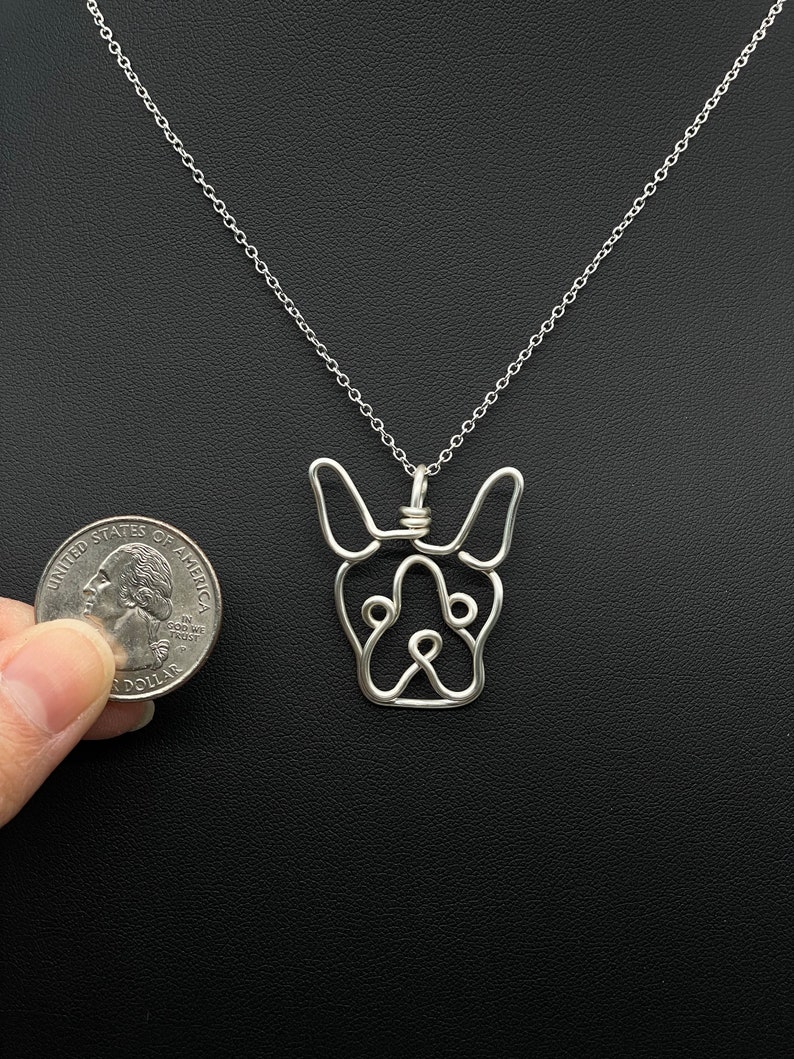 Boston Terrier Necklace, terrier dog, silver, wire, dog, dog face pendant, wire wrap, one line, dog mom, pet parent, silver plated jewelry image 3