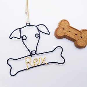 Wire Greyhound Whippet ornament with dog bone Personalized Ornament Pet Name Dog Christmas Gift Unique Dog gift dog lovers pet name sign
