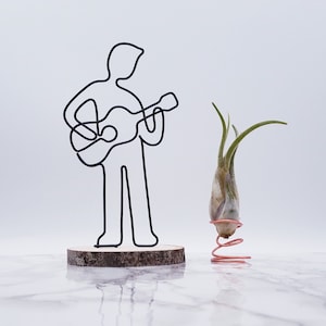 Wire sculpture of a male guitar player, personalize, custom, wire art, musician, office decor, home decor, desk accessories, unique gift