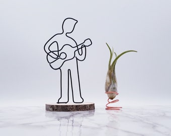 Wire sculpture of a male guitar player, personalize, custom, wire art, musician, office decor, home decor, desk accessories, unique gift