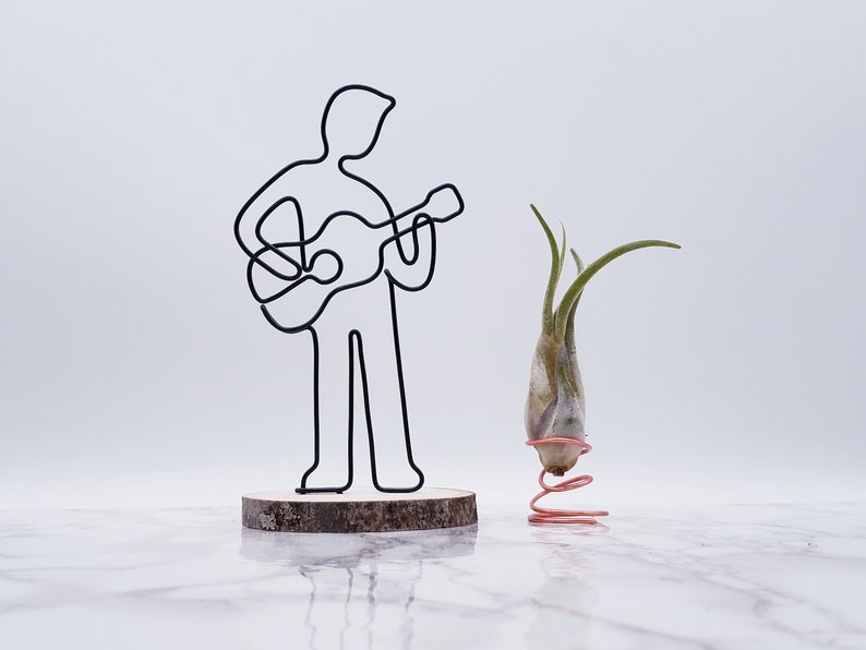 Wire sculpture of a male guitar player, personalize, custom, wire art, musician, office decor, home decor, desk accessories, unique gift image 1