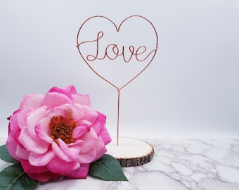 Love wire wedding cake topper, engagement cake topper, anniversary cake topper, heart cake topper