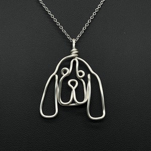 Bloodhound Necklace, silver, wire, dog, dog face pendant, dog memorial wire wrap, one line, dog mom, pet parent, silver plated jewelry