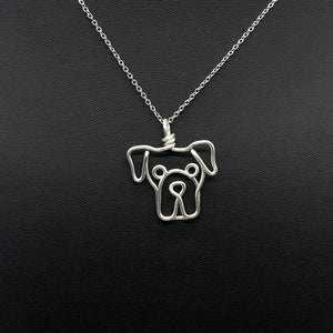 Boxer Necklace, silver, wire, dog, dog memorial, dog face pendant, wire wrap, one line, dog mom, pet parent, silver plated jewelry image 2