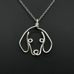 Dachshund Necklace, Doxie, silver, wire, dog, dog face pendant, wire wrap, one line, dog mom, pet parent, silver plated jewelry