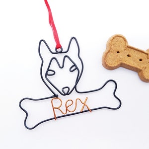 Wire Siberian husky ornament with dog bone Personalized Ornament Pet Name Dog Christmas Gift Unique Dog gift dog lovers wire pet name sign