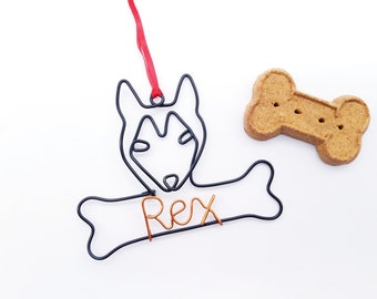 Wire Siberian husky ornament with dog bone Personalized Ornament Pet Name Dog Christmas Gift Unique Dog gift dog lovers wire pet name sign