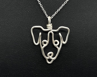 Jack Russell Terrier Necklace, silver, wire, dog, memorial dog face pendant, wire wrap, one line, dog mom, pet parent, silver plated jewelry