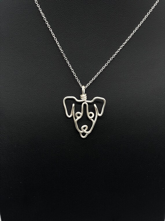 Jack Russell Terrier Necklace silver wire dog memorial dog face pendant Wire wrap one line dog mom pet parent silver plated jewelry