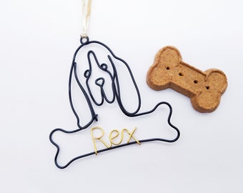 Draad bloedhond hond ornament met hond bot gepersonaliseerde ornament huisdier naam hond kerstcadeau unieke hond cadeau hond liefhebbers huisdier naam teken