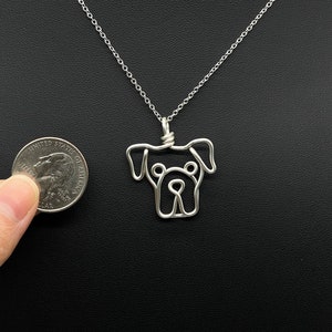 Boxer Necklace, silver, wire, dog, dog memorial, dog face pendant, wire wrap, one line, dog mom, pet parent, silver plated jewelry image 3