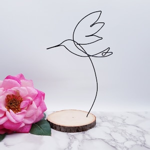 Wire sculpture of hummingbird, personalize, custom, bird, desk decor, office decor, wire art, garden decor, home decor, desk accessories image 1