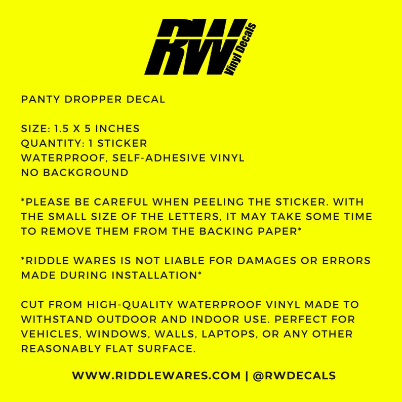 Panty Dropper Vinyl Bumper Sticker Decal Car Truck Window Etsy