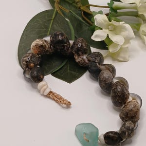 Chunky Hawaiian Kupee Shell Bracelet, Polished Nerite Bangle, Sea Glass Toggle