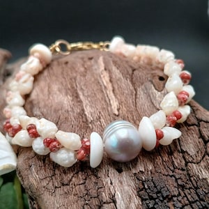Niihau Muschel Armband, Hawaii Heliconia Stil, Momi Muschel Armreif, Niihau Muschel Schmuck, Hawaii Muschel Schmuck, Muscheln Hawaii, Tahiti Perle