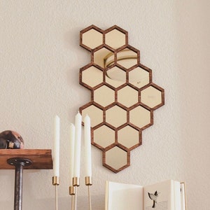 Hexagon Accent Mirror with Gold Tint and Honeycomb Pattern