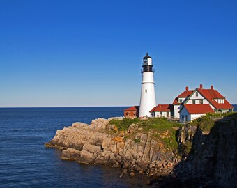 Lighthouse Photography, Blue Sky, Ocean Print, Coastline Decor, Nautical Decor, Beach House, Tranquil Photo, Seashore, Modern Minimalist