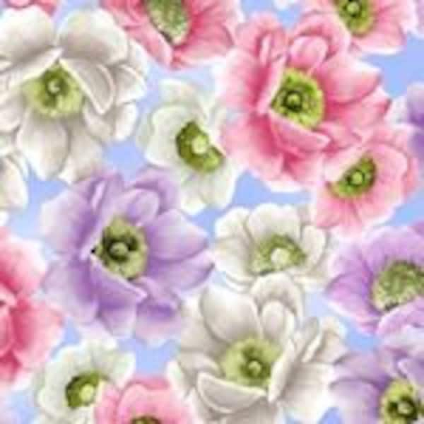 Spring Breeze Breezy Blossoms Blue Fabric - Benartex - 0988905B