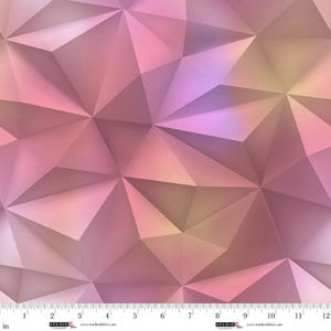 May include: A geometric fabric pattern featuring a repeating design of pink and peach triangular shapes. The design has a 3D effect with shadows and highlights, creating a textured appearance. The image includes a ruler along the bottom edge.