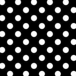 May include: Black and white polka dot pattern. The dots are evenly spaced and cover the entire surface.