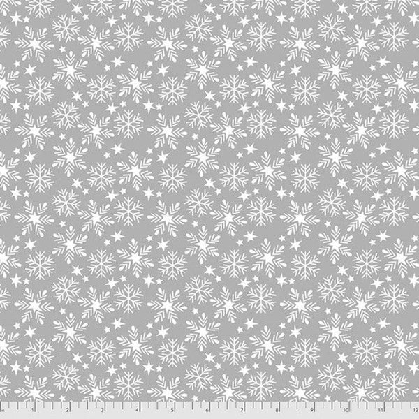 Fa La La Snowfall Grey Fabric - Maude Asbury for Free Spirit Fabrics