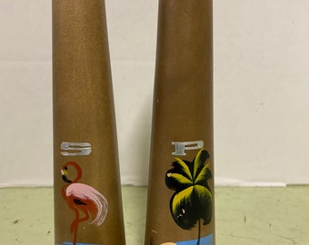 Vintage Cylindrical Miami Beach Salt and Pepper Shakers
