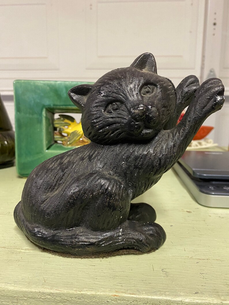 Cast Iron Black Cat Door Stop Etsy