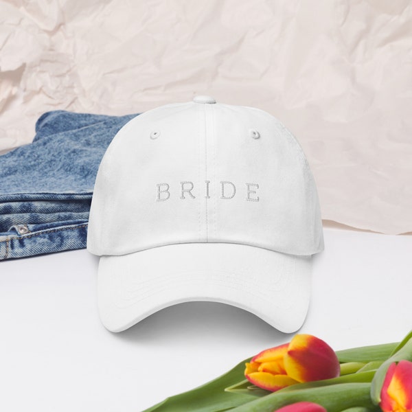 Minimalist Embroidered Bride Hat, White Bride Hat Gift, Adjustable Hat for Bride’s Bachelorette Party