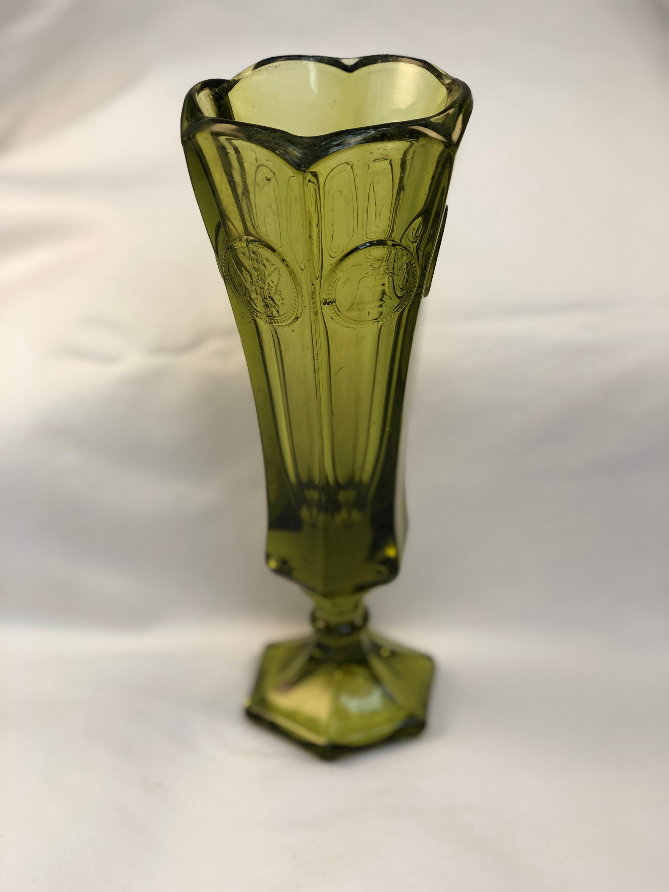 Fostoria Green Vase Coin Pattern Bud Vase Etsy UK