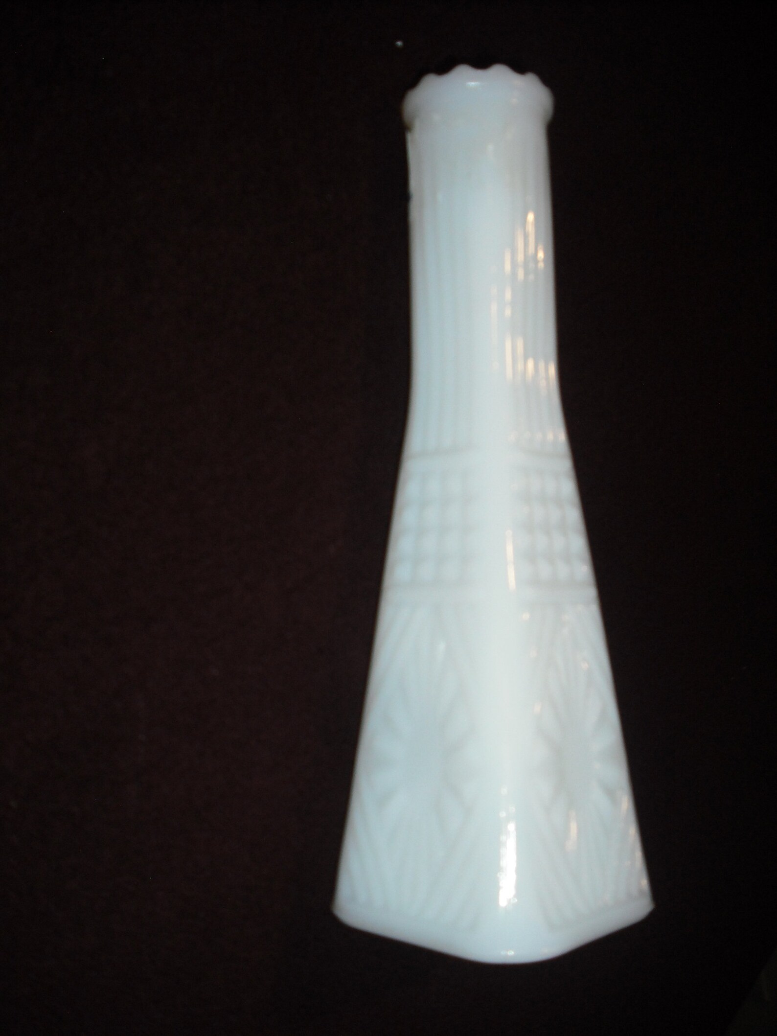 Vintage Milk Glass Vase With Square Base and Various Textured Patterns