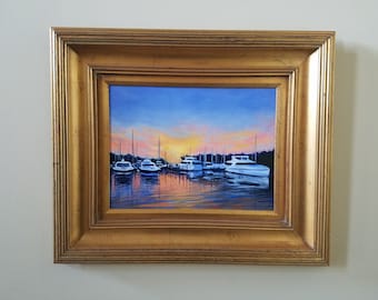 Boat Wall Art Original Framed Oil Painting Seascape Wall Hanging Limited Edition Print Framed Fine Art