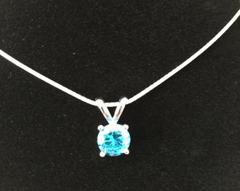 Brilliant CZ Aqua Blue "15" Sterling Silver Necklace