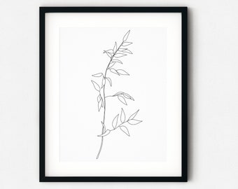 Leaf Print, Leaves Line Art, Printable Art, Fall Home Decor, Botanical Line Art, Line Art Print, Line Drawing, Boho Wall Art, Minimalist Art