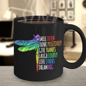 Dragonfly Mug, Coffee Cup, Dragonfly Gift, Dragonfly Rainbow Art, Dragonfly Watercolor, Positive Dragonfly Quote, Cute Dragonfly Presents