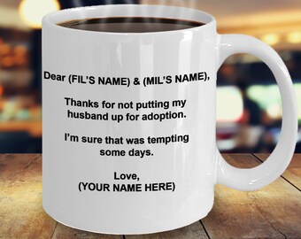 In Law Coffee Mug, Father Of The Groom Gift, Mother Of The Groom Gift, Gift Idea For Parents Of The Groom, In Law Wedding Gift, From Bride
