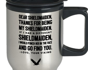 Thanks For Being My Shieldmaiden Punch Travel Mug - Funny Gift for Her, Viking Girlfriend, Viking Wife, Birthday, Anniversary