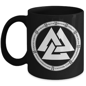 Vikings Nine Noble Virtues Coffee Mug - Courage, Truth, Honor, Fidelity, Discipline, Hospitality, Self Reliance, Industriousness