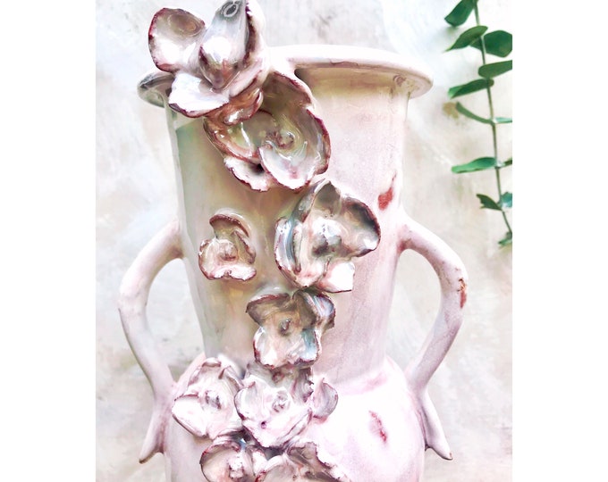 White + Soft Pink Tall Floral Vase