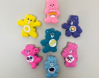 7 Care Bears Shoe Charms Cute Colorful Fits Crocs Wristband Accessories, croc charms, shoe charms, shoe slips, PVC Charm, gifts for children