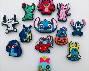 12 Stitch Shoe Charms Cute Blue Hawaiian Kids Show For Shoes Wristband Creature, croc charms, shoe charms, shoe slips, gifts for children