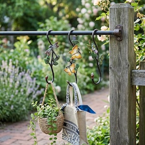Decorative Cast Iron Garden S-Hooks - Hummingbird Butterfly Dragonfly Metal Plant Hangers - Rustic Outdoor Lantern Hook Set