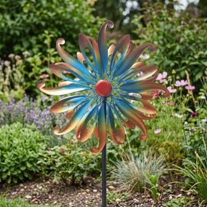 Large 72-Inch Kinetic Wind Spinner, Metal Flower Garden Stake, Colorful Yard Art Sculpture, Unique Outdoor Decor for Lawn and Patio