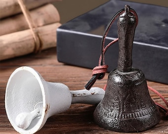 Campana rústica de hierro fundido - Campana vintage para cena con correa de cuero - Campana de servicio rústica para decoración del hogar - Regalo para maestros