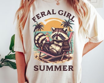 Feral Girl Summer Raccoon Png, Funny Raccoon T-Shirt Design, Summer Girl Vacation Tee, Feral Beach Raccoon, Cowgirl PNG, Western PNG Rodeo