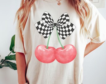 Trendy Checkered Bow PNG, Girly Checkered Boy Design, Vintage Checkered Cherry PNG, Cute Cherry Boy Design, Checkered Cherry T-Shirt Print
