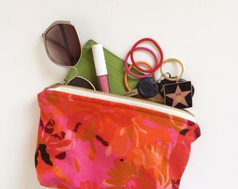 Maximalist Vintage Pink and Orange Travel/Makeup/Pencil Pouch