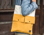 Canvas Leather Strap Tote Bag