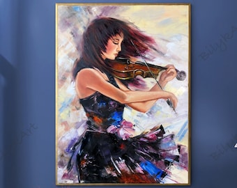 油絵バイオリンを弾く女ベッドルームの装飾絵画 Amazon｜ヴァイオリン印象派スタイルの油絵キャンバスアート
